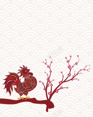 矢量中国风梅花剪纸公鸡背景背景