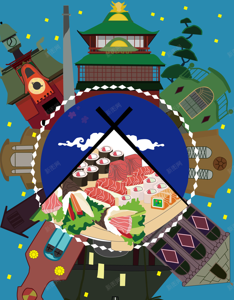 创意美食日式料理背景矢量图ai设计背景_88icon https://88icon.com 八爪鱼 寿司 异国特色 异国风情 料理 日式 日式餐厅 日本料理 日本风味 海鲜 美味 美食 矢量图