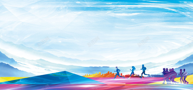 商务彩色运动人物海报展板背景图背景