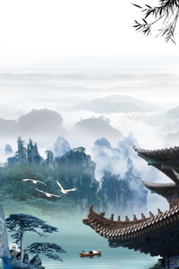 中国风山水画海报背景背景