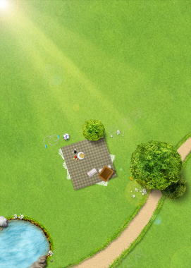 野餐绿色草地海报背景背景