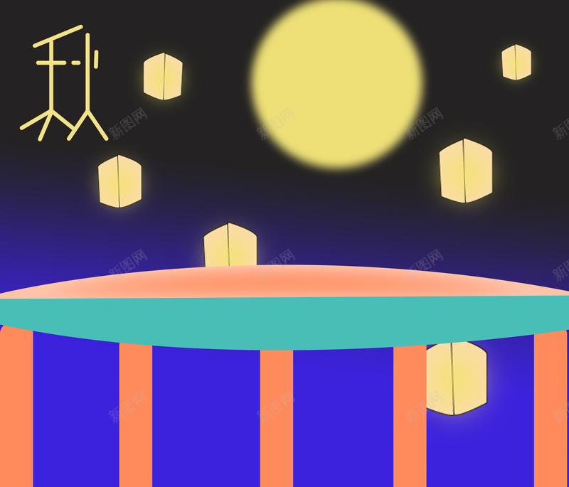 秋日柱子月亮psd设计背景_88icon https://88icon.com 月亮 柱子 灯笼 秋