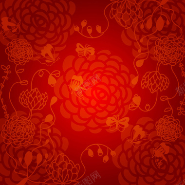 中国风红色渐变典雅牡丹花纹背景