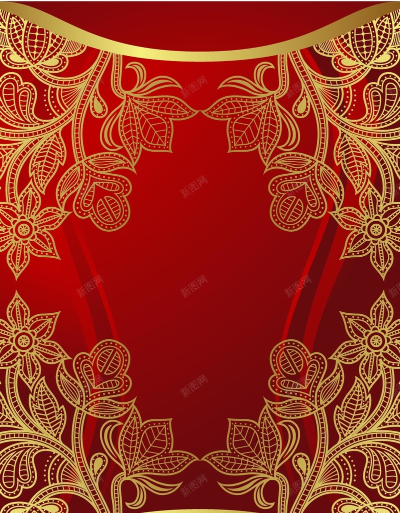 金色花纹质感边框红色背景矢量图ai设计背景_88icon https://88icon.com 海报 矢量 红色 背景 花纹 质感 边框 金色 矢量图