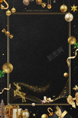 圣诞节麋鹿文艺几何黑金banner背景