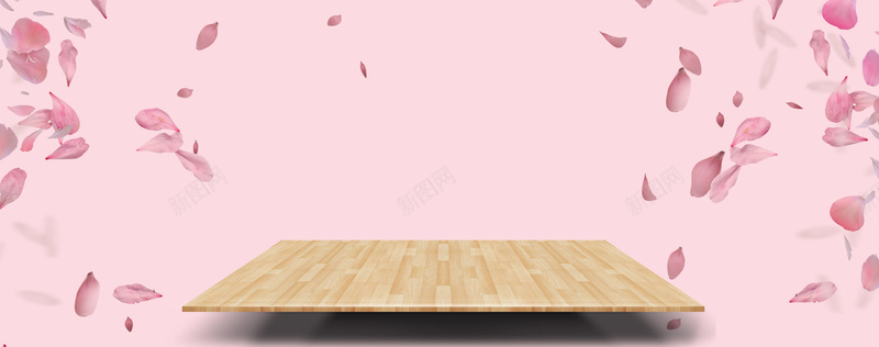 日系樱花粉色木板展台背景背景