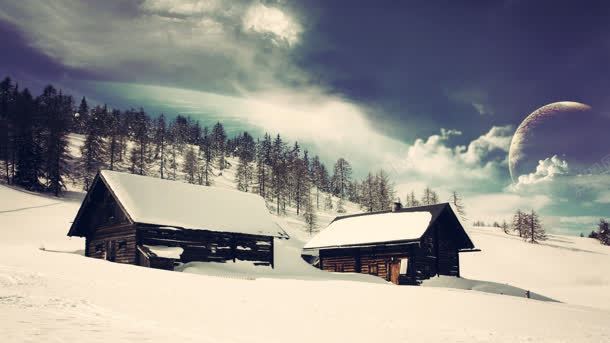 白色雪景里的小屋jpg设计背景_88icon https://88icon.com 小屋 白色 雪景