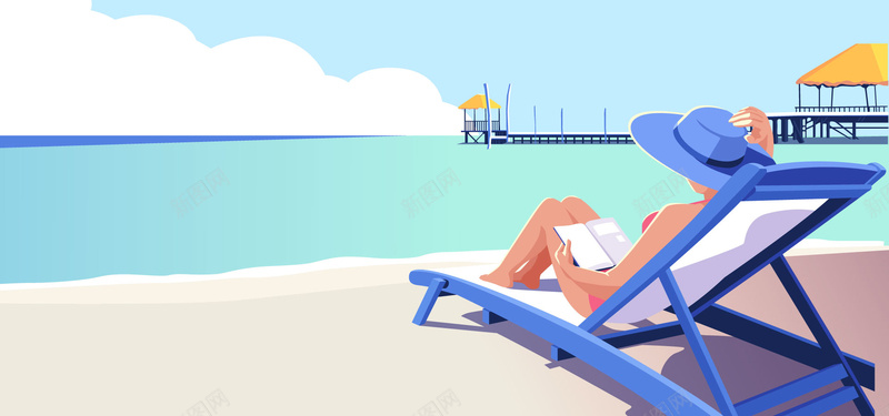 夏日度假海滩banner海报矢量图ai设计背景_88icon https://88icon.com 夏天 少女 度假 插画 旅行 沙滩 海边 阅读 矢量图