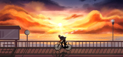 单车少年夕阳下的单车少年插画高清图片