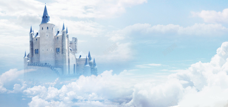 蓝色城堡白色云层背景背景