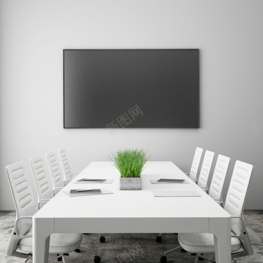 桌椅与壁挂式电视机背景