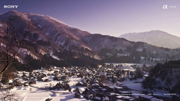 蓝天白云冬天雪景背景