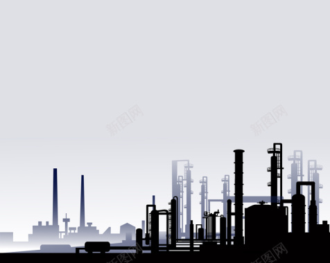 炼油厂烟囱工业生产工厂剪影背景矢量图背景