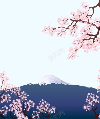 矢量日本富士山樱花旅游背景背景