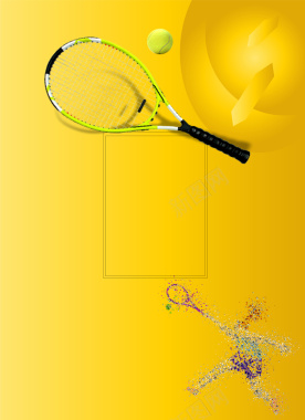 简约黄色网球拍运动海报背景矢量图背景