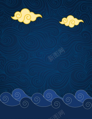 矢量中国风手绘海水波浪祥云背景背景