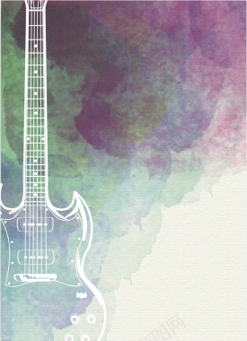 音乐节卡通水彩吉他乐器背景矢量图背景