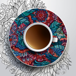 咖啡垫文艺清新手绘咖啡垫咖啡杯背景矢量图高清图片
