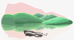 河道卡通中国风山水彩色背景装饰高清图片