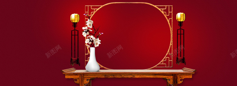 红色渐变背景中国古典家具淘宝背景背景