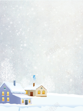 唯美简约卡通下雪的初冬海报背景psd背景