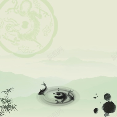 中国风灰色水纹鱼背景背景