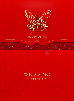 红色传统婚礼邀请函简约精致背景海报