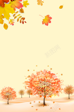 秋天黄树叶小清新梧桐树黄色背景背景
