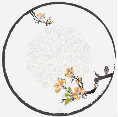 中国传统水墨花纹边框背景矢量图背景