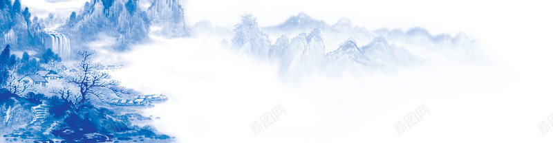 蓝色青花瓷中国风山川背景背景