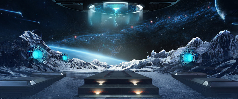 外星人科技促销海报psd设计背景_88icon https://88icon.com 光 合成 场景搭建 字体设计 探险者 星球 星空 智能 月亮 海报 电脑 科技 舞台 蓝色
