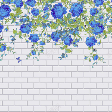 蓝花砖墙背景背景