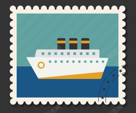 卡通轮船邮票卡片创意矢量背景背景