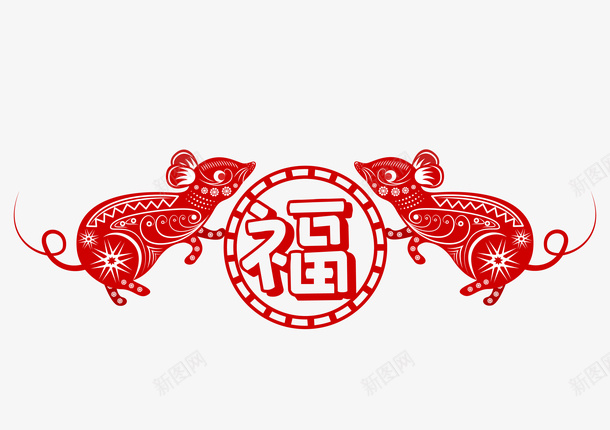 红色鼠年剪纸元素矢量图ai免抠素材_88icon https://88icon.com 2020 2020年 子鼠 新年卡通老鼠 矢量图 老鼠生日