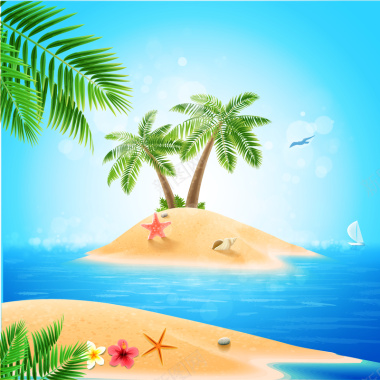 蓝天海岛沙滩椰子树矢量图摄影图片