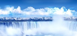 雪山瀑布蓝天白云瀑布背景高清图片