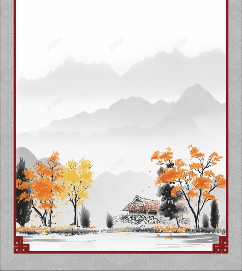 中国风手绘村庄展架背景cdr设计背景_88icon https://88icon.com 中国风 古典 展架 手绘 村庄 树木 水墨 白色 高山