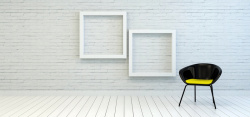 墙壁海报椅子与墙上的空白画框背景高清图片