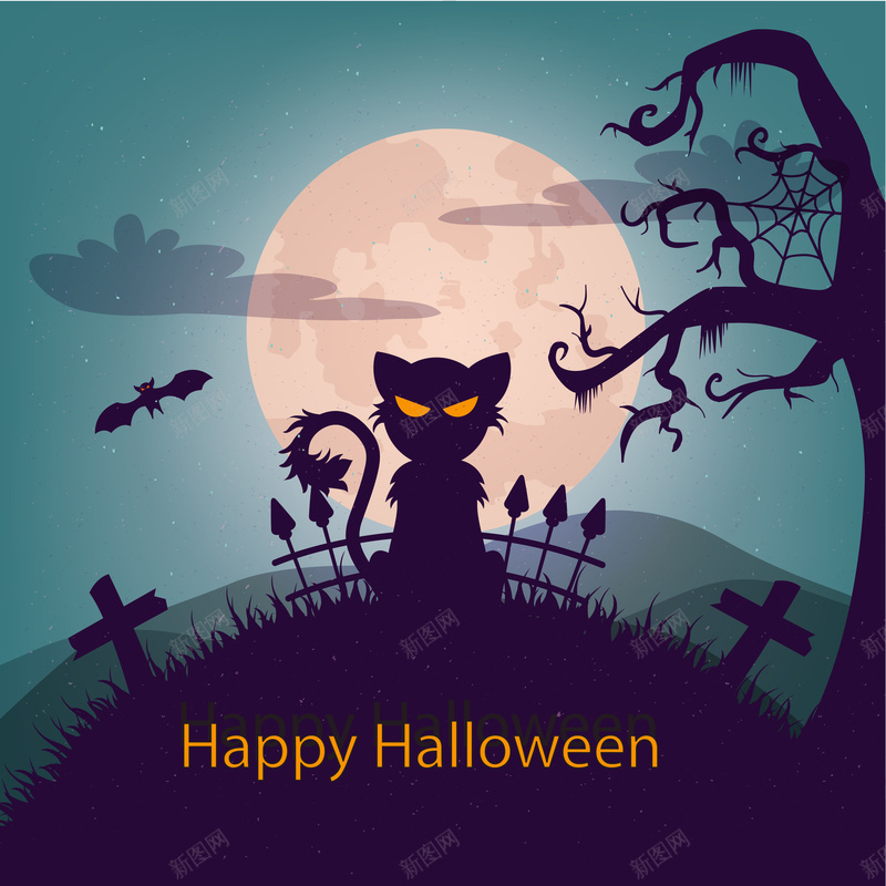 卡通万圣节猫咪夜晚背景矢量图ai设计背景_88icon https://88icon.com 万圣节 卡通 夜晚 手绘 海报 猫咪 童趣 背景 矢量图