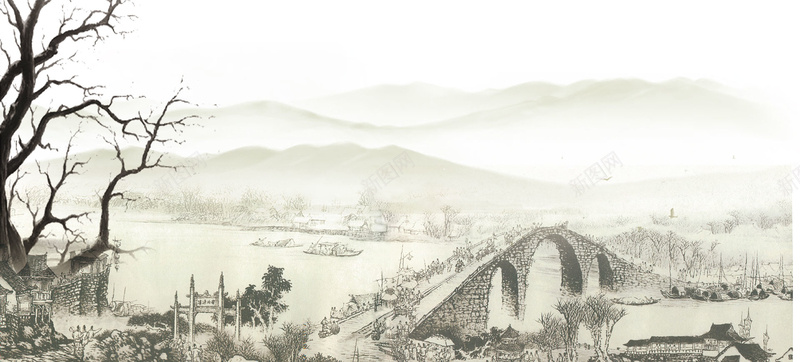 中国风手绘白色教育背景banner背景