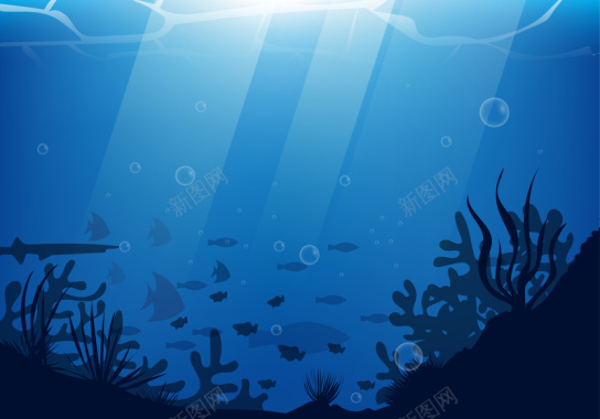 清新简约夏日海底世界平面广告矢量图背景