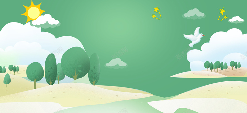 春天卡通童趣白云太阳渐变绿bannerpsd设计背景_88icon https://88icon.com 太阳 小清新 广告 开春 文艺 星星 春天 春季 树林 活力 简约 素材 绿地 绿色 设计 踏春