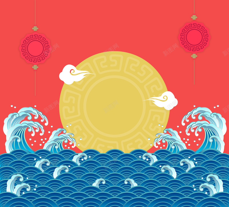 卡通祥云浪潮红色背景psd设计背景_88icon https://88icon.com 中国风 五一 卡通 古典 喜庆 活动 浪潮 灯笼 祥云 红色 背景素材 节日促销