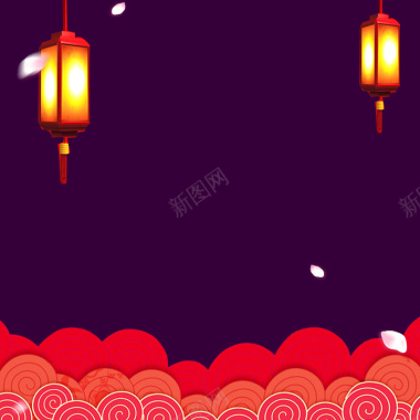 深紫色中国风淘宝春节年货节祥云主图背景