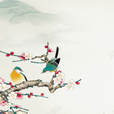 中国风小鸟树枝主图背景