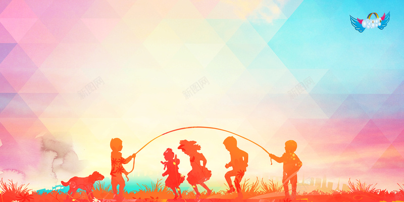 儿童跳绳海报背景psd设计背景_88icon https://88icon.com 儿童 剪影 回忆 小清新 文艺 童年 简约 跳绳