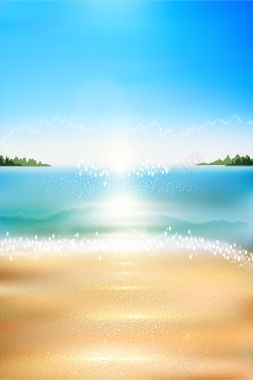 蓝色清爽海滩背景矢量图背景