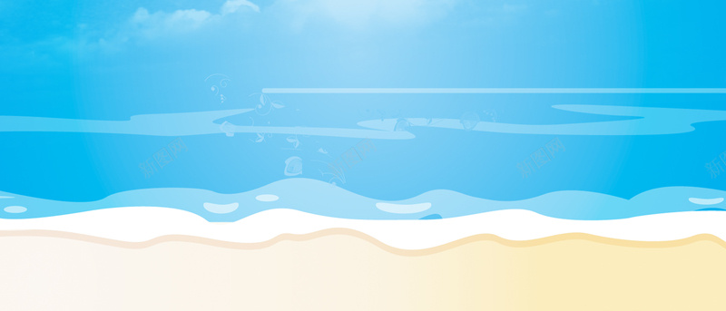 蓝色卡通沙滩背景psd设计背景_88icon https://88icon.com 云 卡通 天空 手绘 新图网 沙滩 海 海报banner 童趣 蓝色