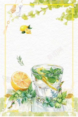 简约文艺柠檬水冰饮海报背景矢量图背景