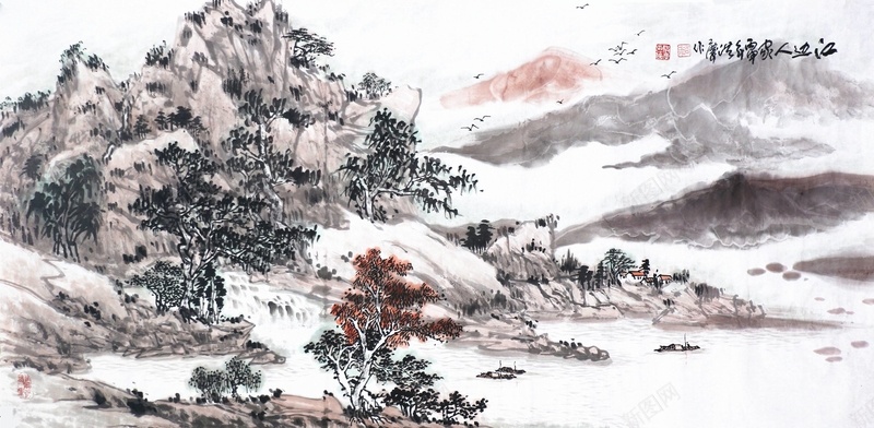 唯美山水水墨画jpg设计背景_88icon https://88icon.com 中国风 复古 山水 水墨 水墨画